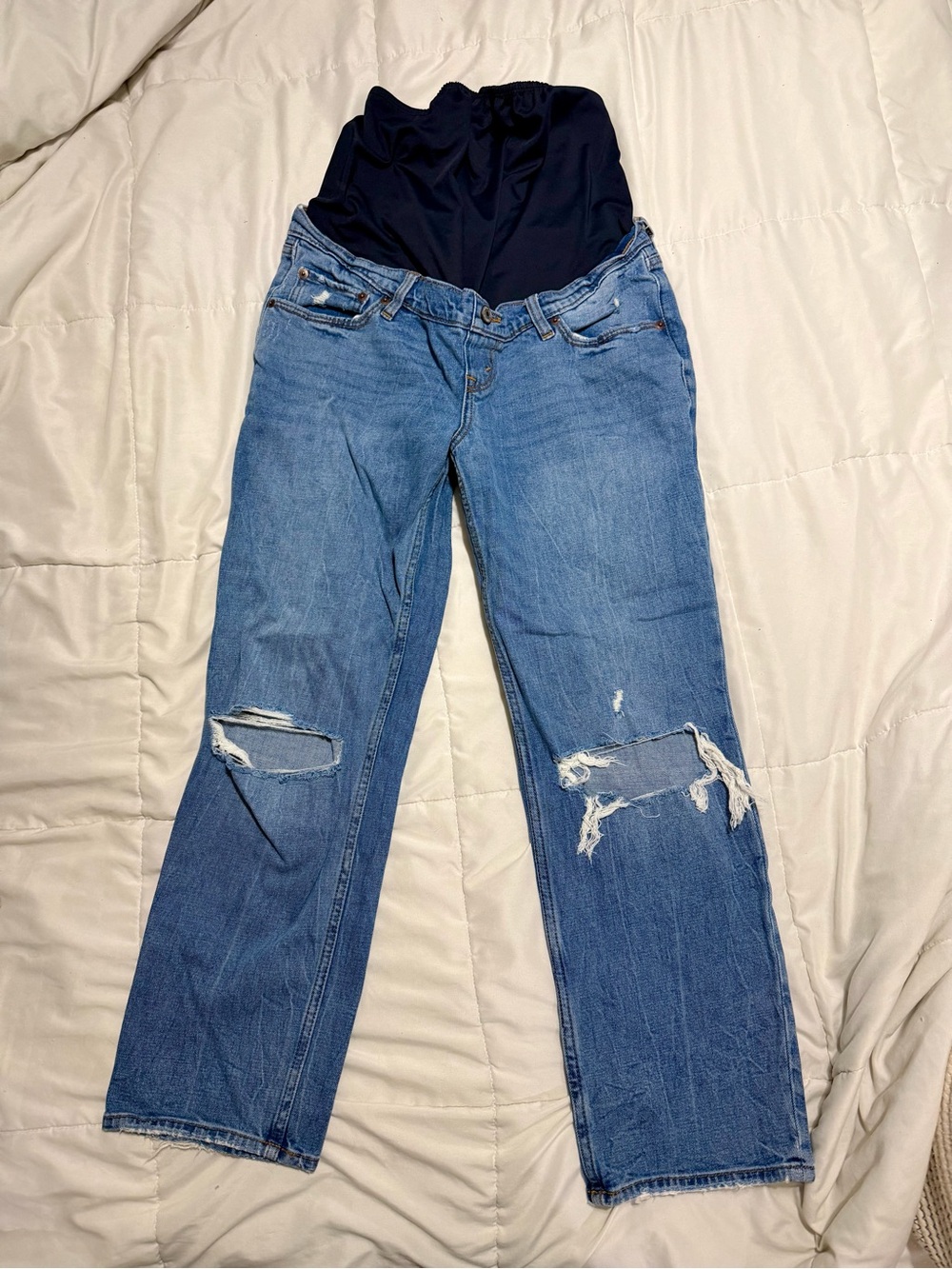 Abercrombie & Fitch Blue Distressed Straight-Leg Maternity Jeans